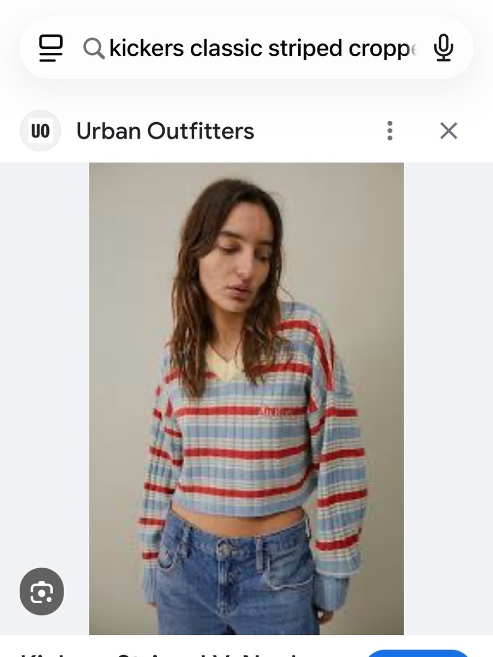 Urban Outfitters Cropped Retro Sweater in Light Blue, Red & Cream